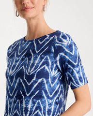 Chico's | Tie Dye Chevron Pima Elbow Sleeve Tee/ Passport Blue