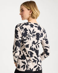 Chico's | Cotton Stretch 3/4 Sleeve Floral Tee/ Black