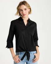 Chico's | Poplin Cotton Tie-Front Top/ Black