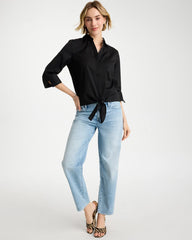 Chico's | Poplin Cotton Tie-Front Top/ Black