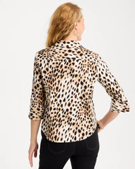 Chico's | Poplin Cotton Animal Print Tie-Front Top/ Black