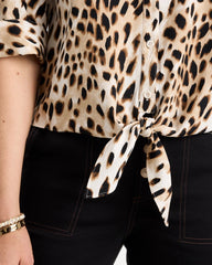 Chico's | Poplin Cotton Animal Print Tie-Front Top/ Black