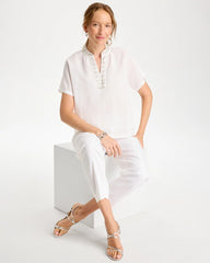 Chico's | Linen Embellished Popover Top/ Alabaster