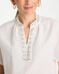 Chico's | Linen Embellished Popover Top/ Alabaster