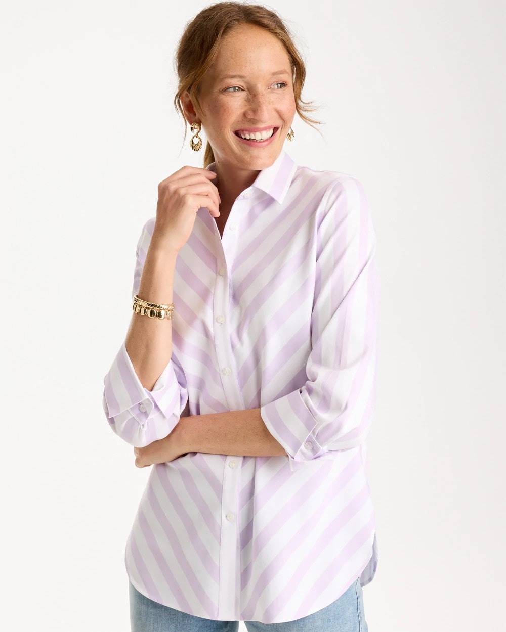 Chico's | No Iron™ Stretch Striped Shirt/ Orchid Mist