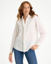 Chico's | Linen Flower Embellished Blouse/ Alabaster