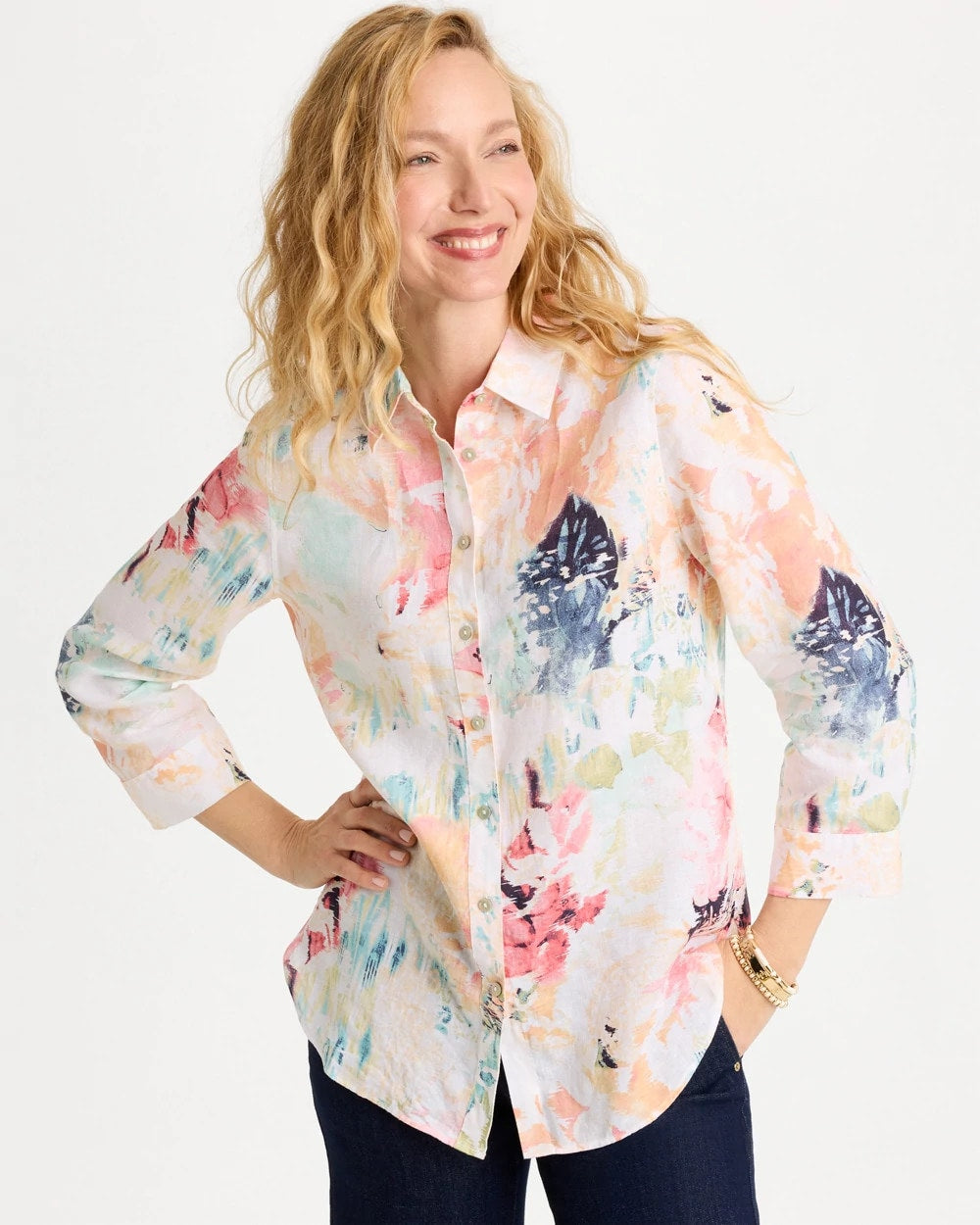 Chico's | No Iron™ Linen Printed Shirt/ Calypso Coral