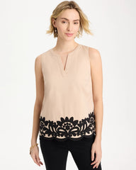 Chico's | Applique Embellished Sleeveless Top/ Tan Bisque