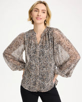 Chico's | Georgette Printed Squares Blouse/ Black
