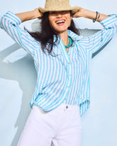 Chico's | No Iron™ Linen Striped Shirt/ Oceano