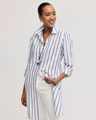 Chico's | Linen Metallic Striped Duster Shirt/ Alabaster