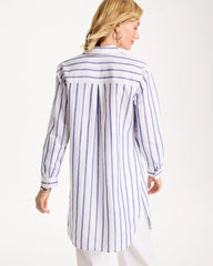 Chico's | Linen Metallic Striped Duster Shirt/ Alabaster