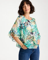 Chico's | Printed Georgette Swing Blouse/ Topanga Green