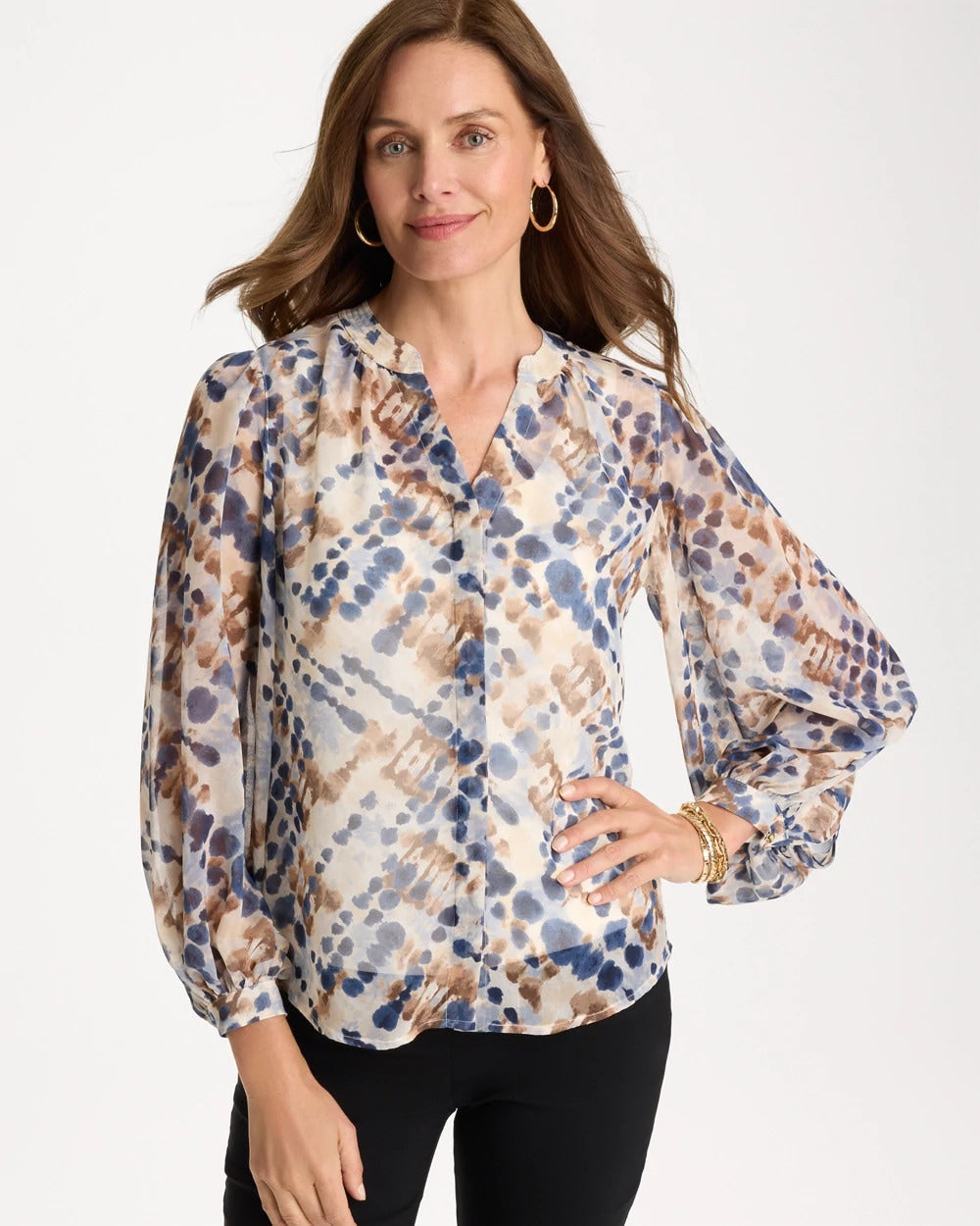 Chico's | Georgette Printed Blouse/ Passport Blue
