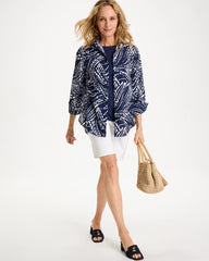 Chico's | Printed No Iron Stretch Shirt/ Passport Blue