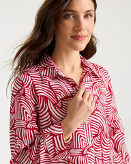 Chico's | No Iron™ Linen Geo Print Shirt/ Cherry Lush