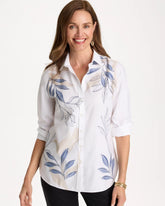 Chico's | Placed Print No Iron Stretch Shirt/ Optic White
