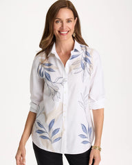 Chico's | Placed Print No Iron Stretch Shirt/ Optic White