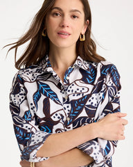 Chico's | Printed No Iron Linen Shirt/ Passport Blue