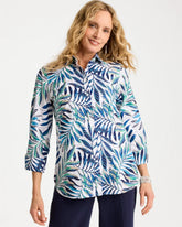 Chico's | Palm No Iron Stretch Shirt/ Passport Blue