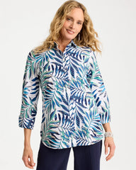 Chico's | Palm No Iron Stretch Shirt/ Passport Blue