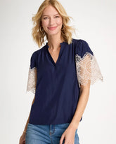 Chico's | Sea Island Crochet Lace Blouse/ Passport Blue