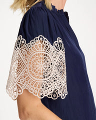 Chico's | Sea Island Crochet Lace Blouse/ Passport Blue