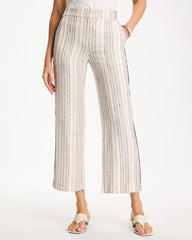 Chico's | Striped Piped Linen Fly Front Pants/ Neutral