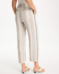 Chico's | Striped Piped Linen Fly Front Pants/ Neutral