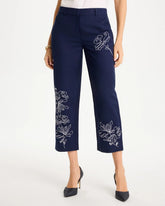 Chico's | Embroidered Linen Fly Front Pants/ Passport Blue