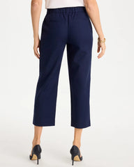 Chico's | Embroidered Linen Fly Front Pants/ Passport Blue