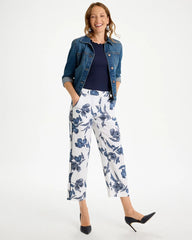 Chico's | Piped Linen Fly Front Pants/ Passport Blue
