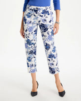 Chico's | Printed Relaxed Boyfriend Chino Fray Crop Pants/ Alabaster