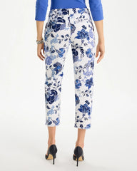 Chico's | Printed Relaxed Boyfriend Chino Fray Crop Pants/ Alabaster