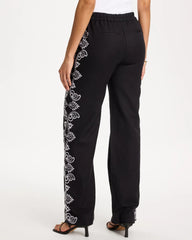 Chico's | Embroidered Pull-On Wide-Leg Linen Pants/ Black