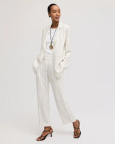 Chico's | Striped Linen Wide-Leg Ankle Pants/ Ecru