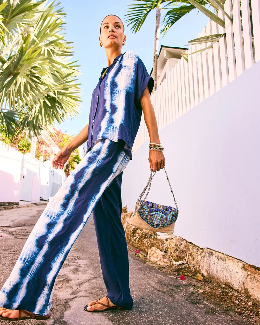 Chico's | Faux Silk Tie-Dye Palazzo Pants/ Passport Blue