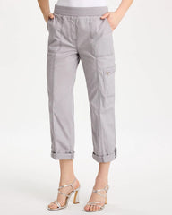 Chico's | Poplin Cropped Roll Tab Pants/ Titanium