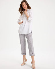Chico's | Poplin Cropped Roll Tab Pants/ Titanium