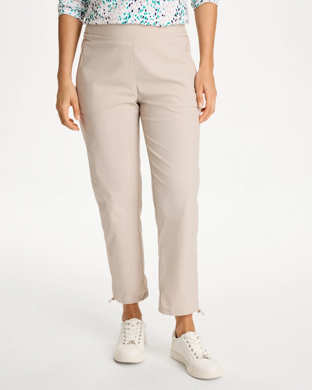 Chico's | Zenergy® Striped UPF Bungee Crop Pants/ Smokey Taupe