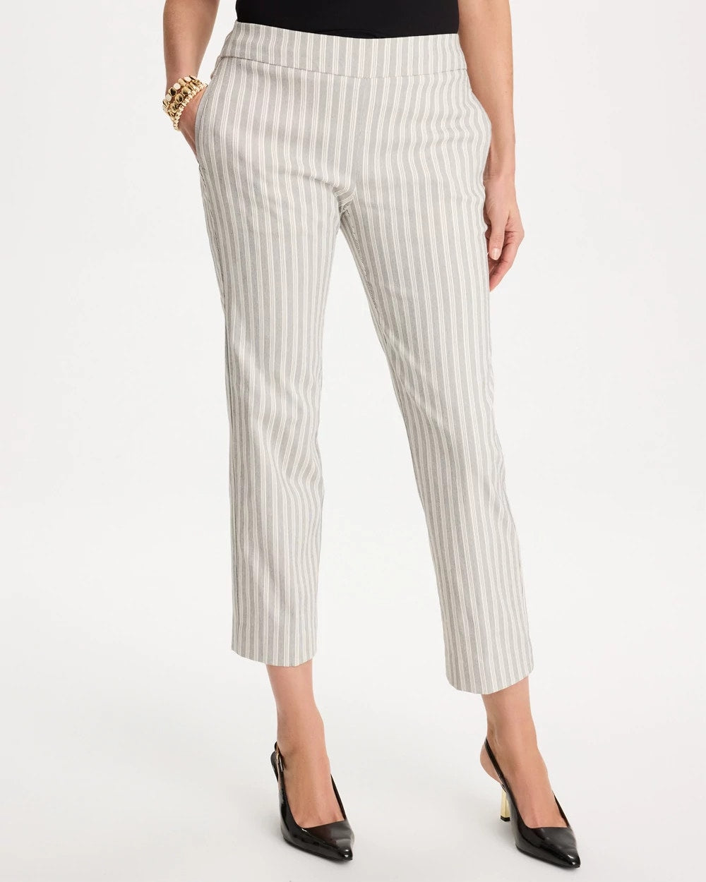 Chico's | Striped Straight Crop Pant/ Black