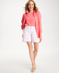 Chico's | Striped Rivet Denim Trouser Shorts/ Calypso Coral
