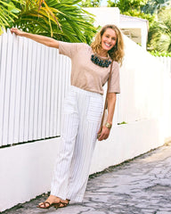 Chico's | Pinstriped Linen-Cotton Crop Pant/ Natural