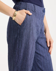 Chico's | Pinstripe Soft-Stretch Linen Crop Pant/ Navy