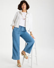 Chico's | Gauze Striped Wide Crop Jean/ Blue Stripe