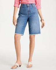 Chico's | Boyfriend Frayed Jean Shorts/ Aquaria Indigo