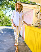 Chico's | Girlfriend Slim Raffia Palm Crop Jeans/ Alabaster