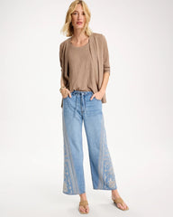 Chico's | Floral Geo Wide-Leg Drawstring Jeans/ Indigo