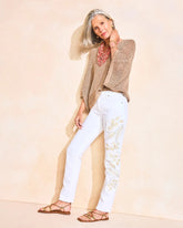 Chico's | No Stain Girlfriend Floral Embellished Slim Ankle Jeans/ Alabaster