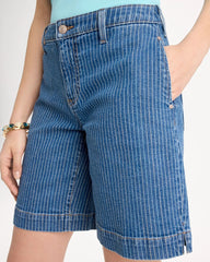 Chico's | Striped Denim Trouser Shorts/ Indigo